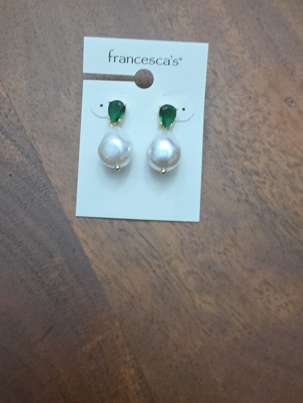 Francesca's Collections Emerald Teardrop and Pearl Drop Earrings